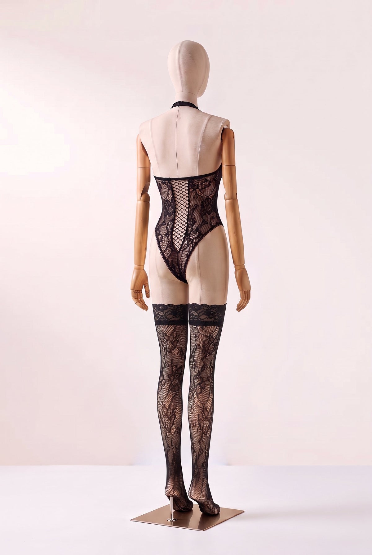Body de Renda Frente Única com Meias 7/8 Acopladas Allison