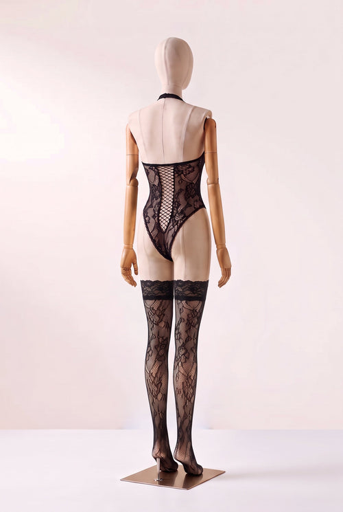 Body de Renda Frente Única com Meias 7/8 Acopladas Allison