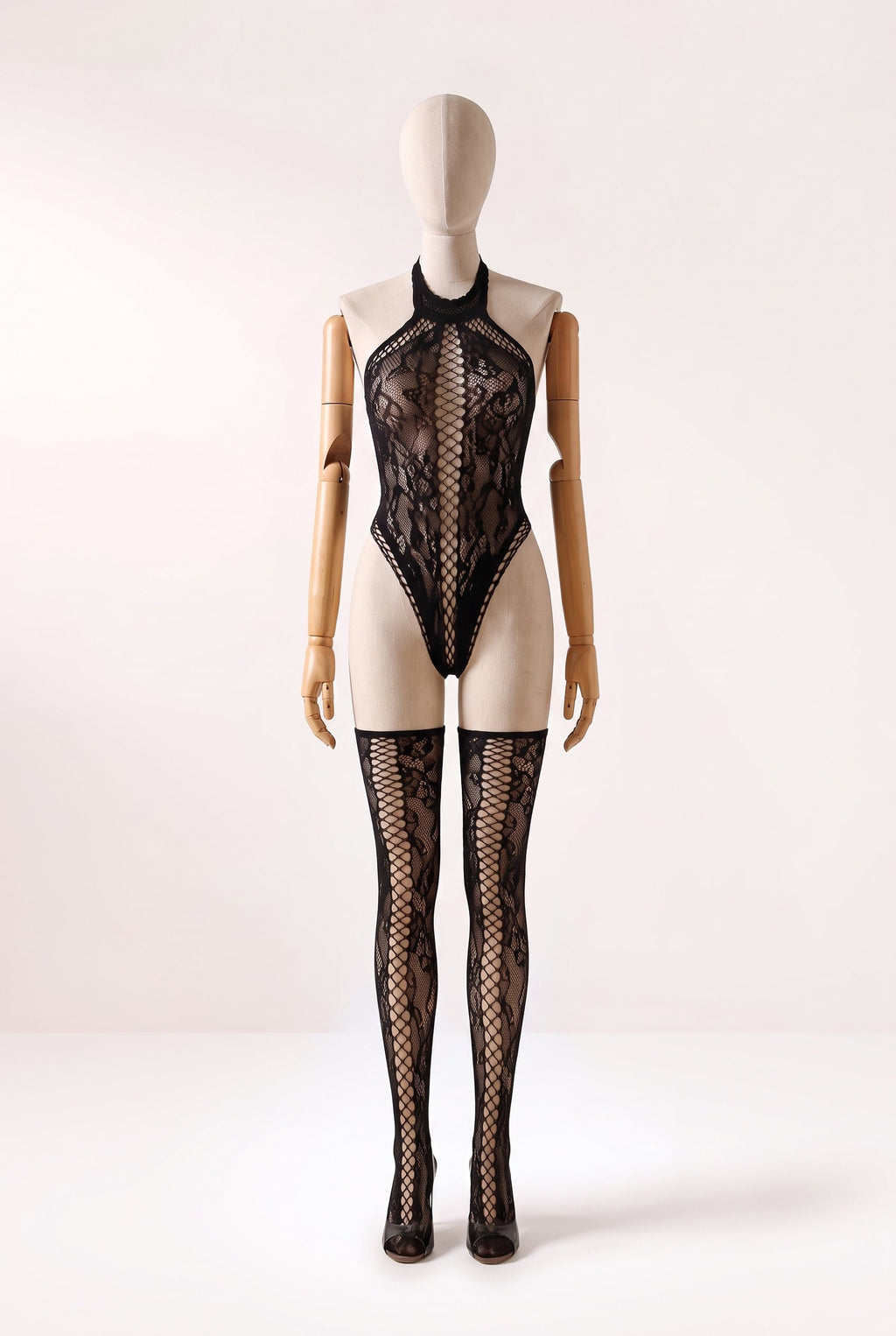 Body de Renda Frente Única com Meias 7/8 Acopladas Allison