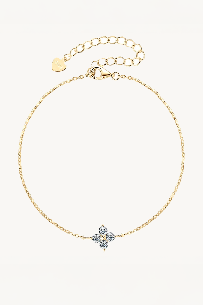 Pulseira Flor de Moissanite com Banho de Ouro Ariana