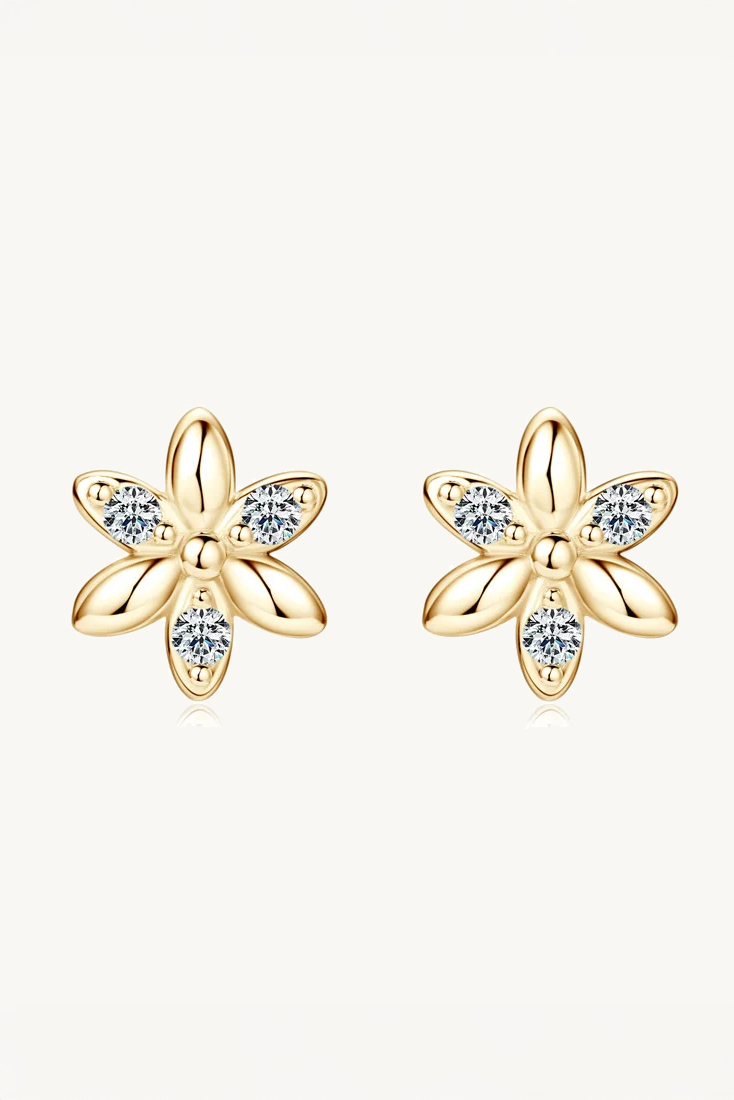 Brinco Florzinha de Moissanite com Banho de Ouro Blossom