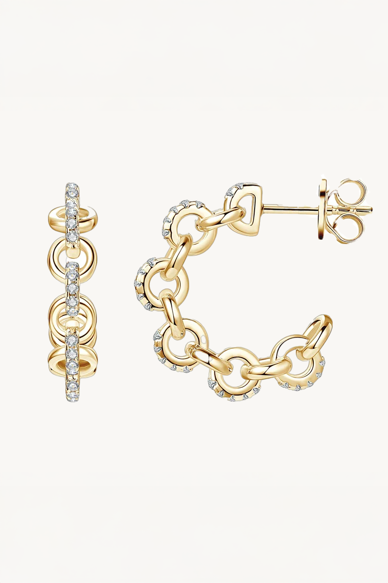 Brinco Elos Cravejados de Moissanite com Banho de Ouro Brisa