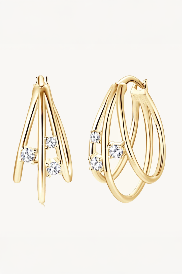 Brinco Argola Cruzada de Moissanite com Banho de Ouro Celeste