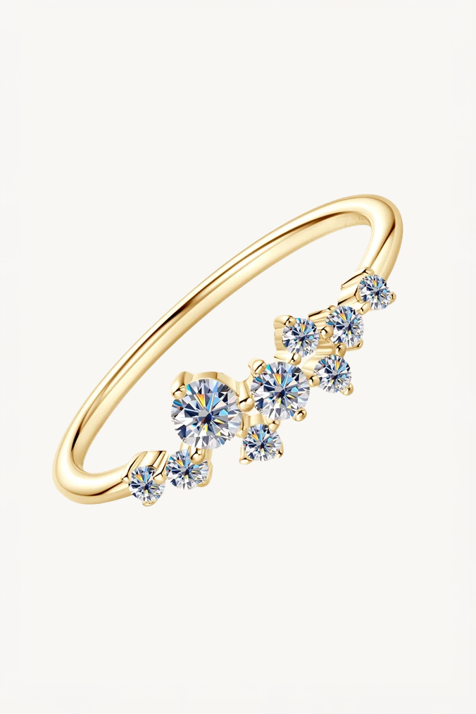 Anel Coroa de Moissanite com Banho de Ouro Celeste