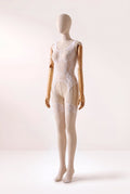 Bodystocking Branco de Arrastão e Renda Floral Deja