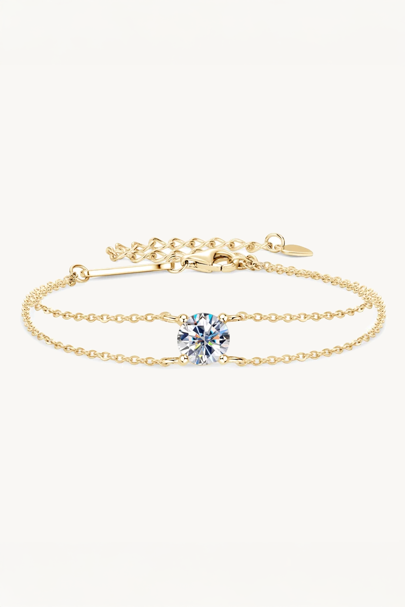 Pulseira Corrente Dupla com Moissanite de 1 Quilate