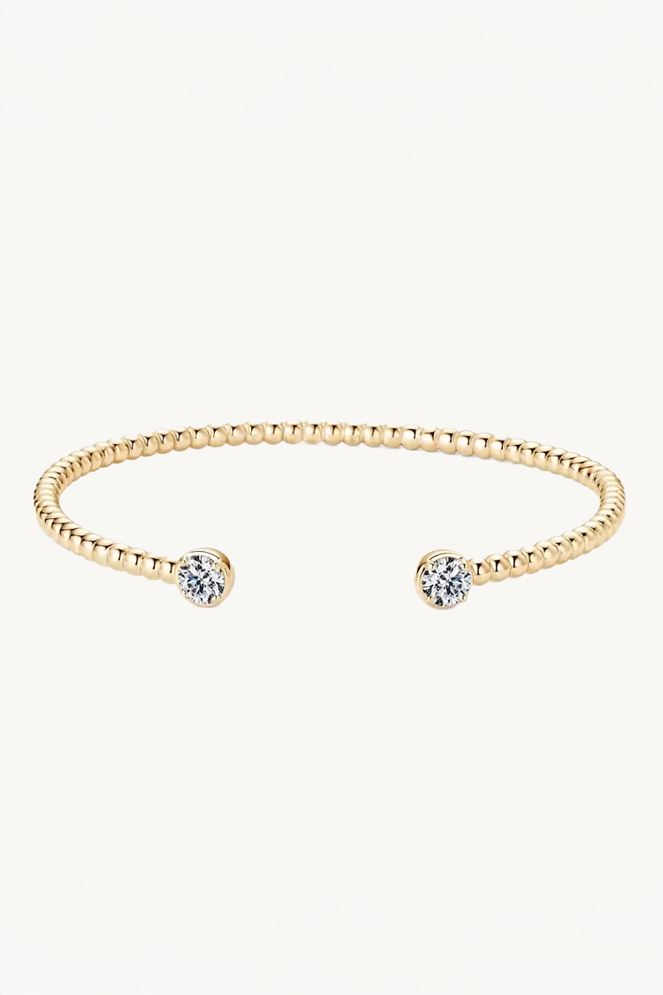 Bracelete Aberto Esferas com Moissanite e Banho de Ouro Elara
