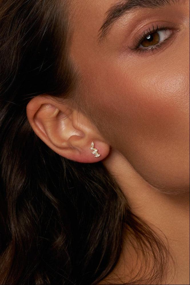 Brinco Folhas de Moissanite com Banho de Ouro Elara