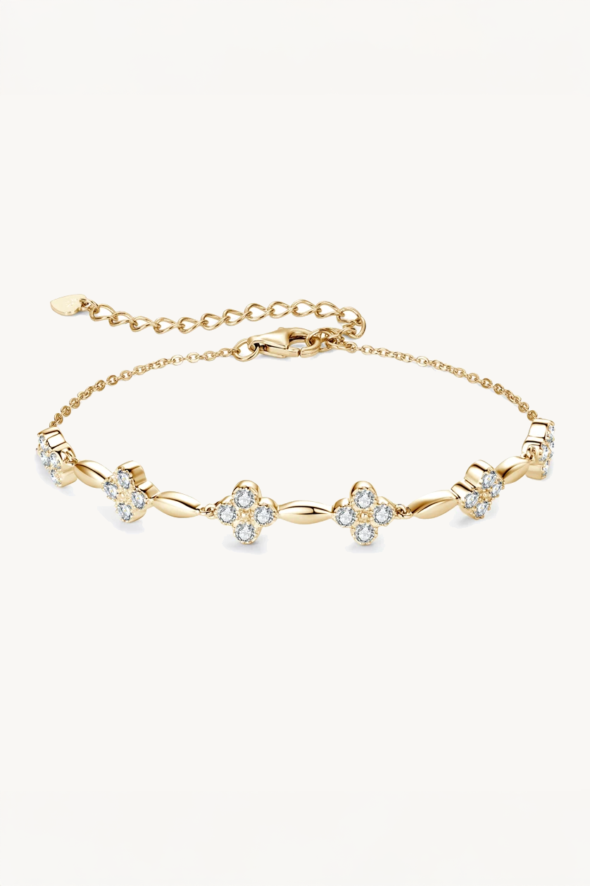 Pulseira Floral com 24 Moissanites e Banho de Ouro Fleurine