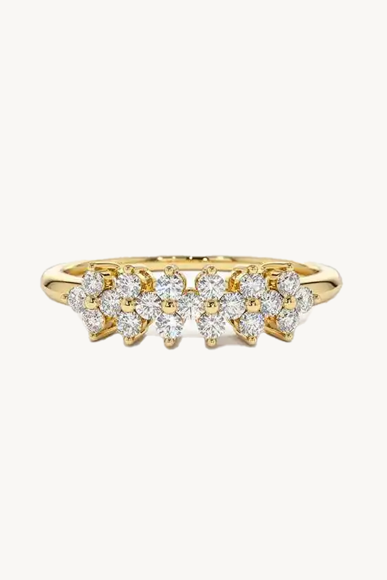 Anel Flor Cravejado de Moissanite com Banho de Ouro Flora