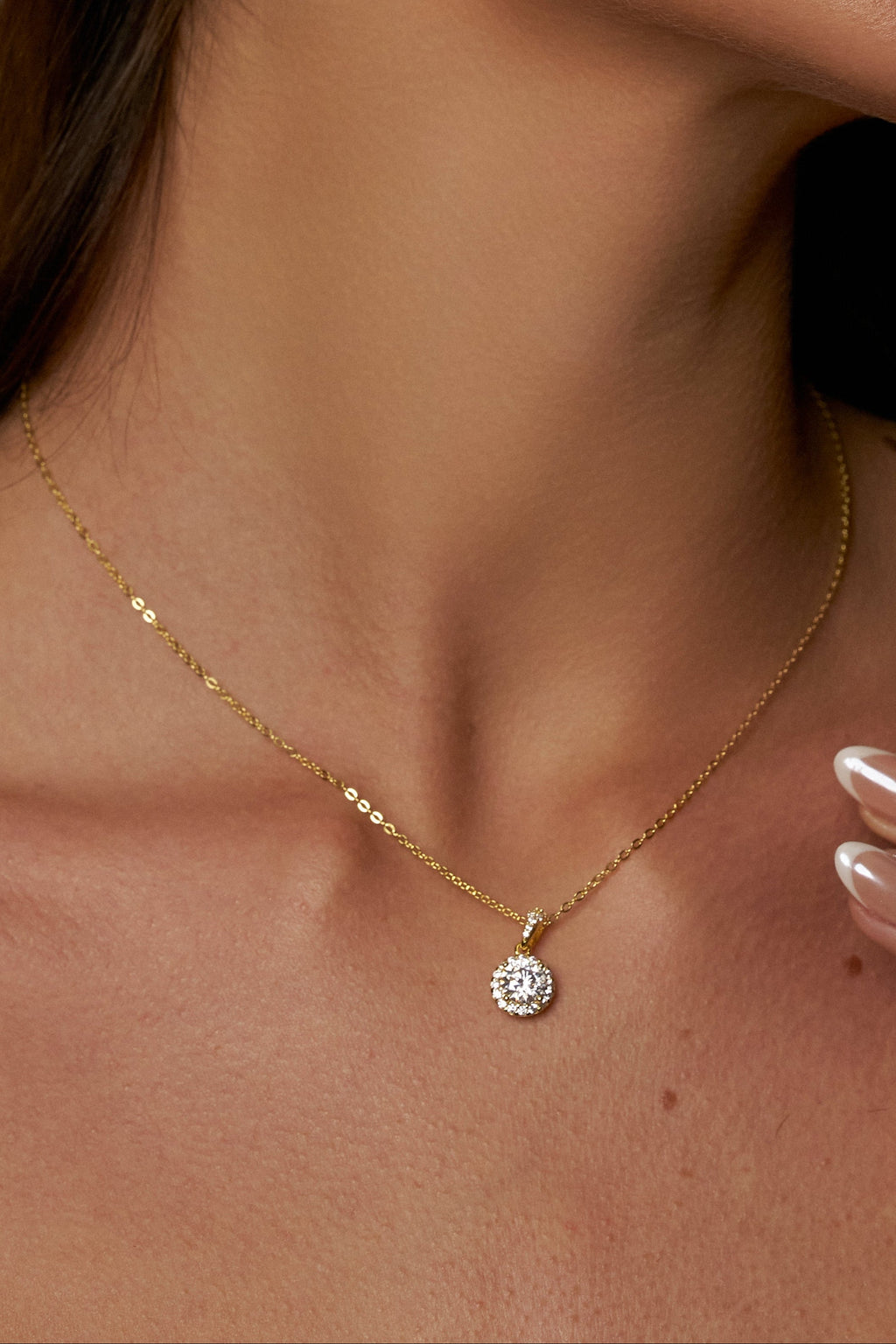 Colar Halo de Moissanite 1 Quilate com Banho de Ouro