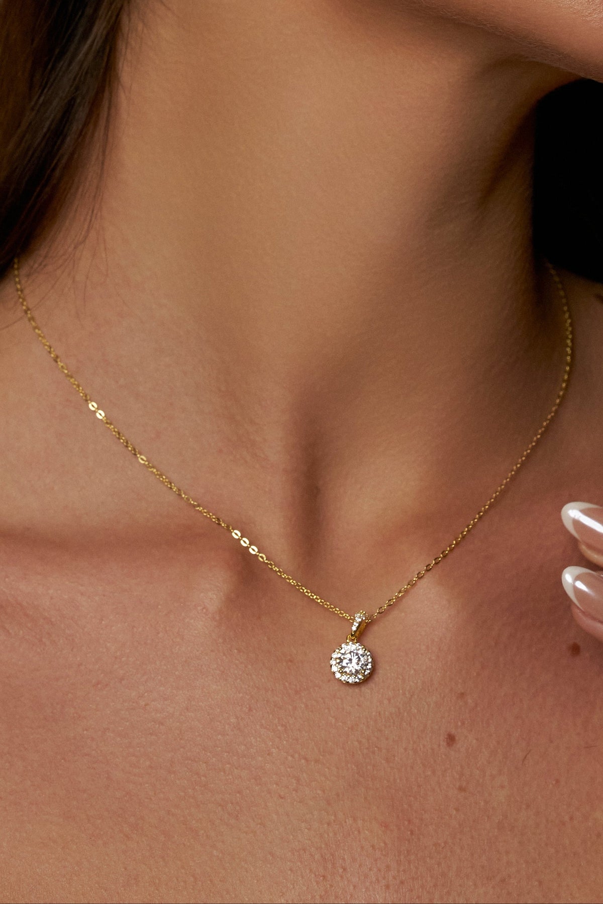 Colar Halo de Moissanite 1 Quilate com Banho de Ouro