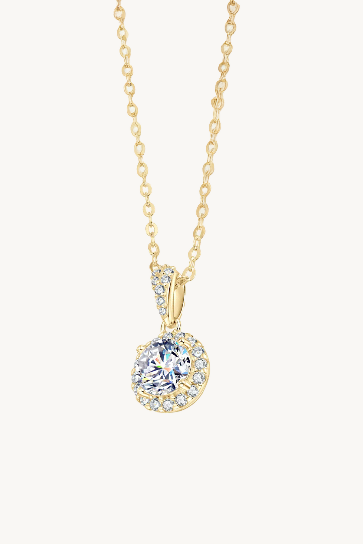 Colar Halo de Moissanite 1 Quilate com Banho de Ouro