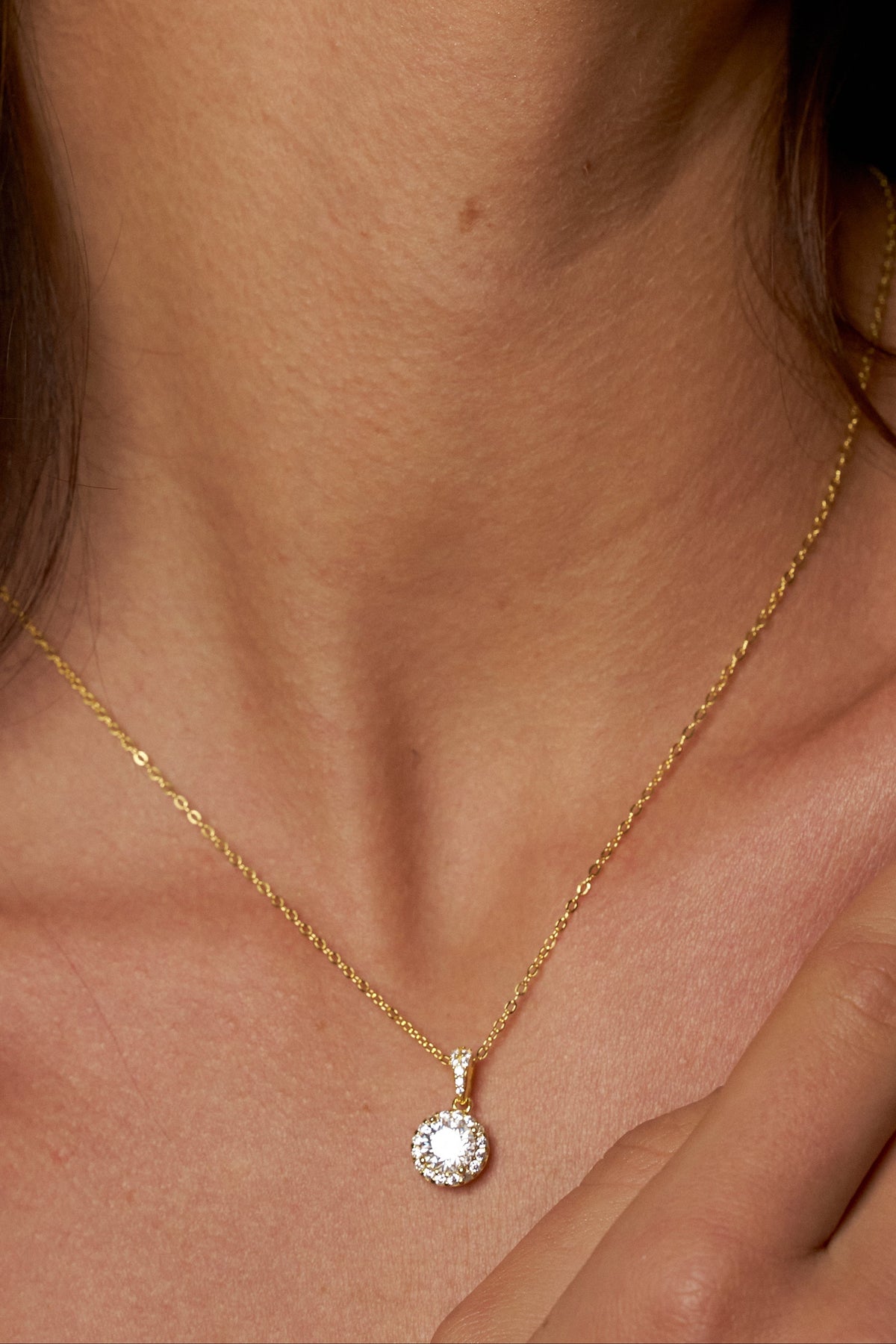 Colar Halo de Moissanite 1 Quilate com Banho de Ouro