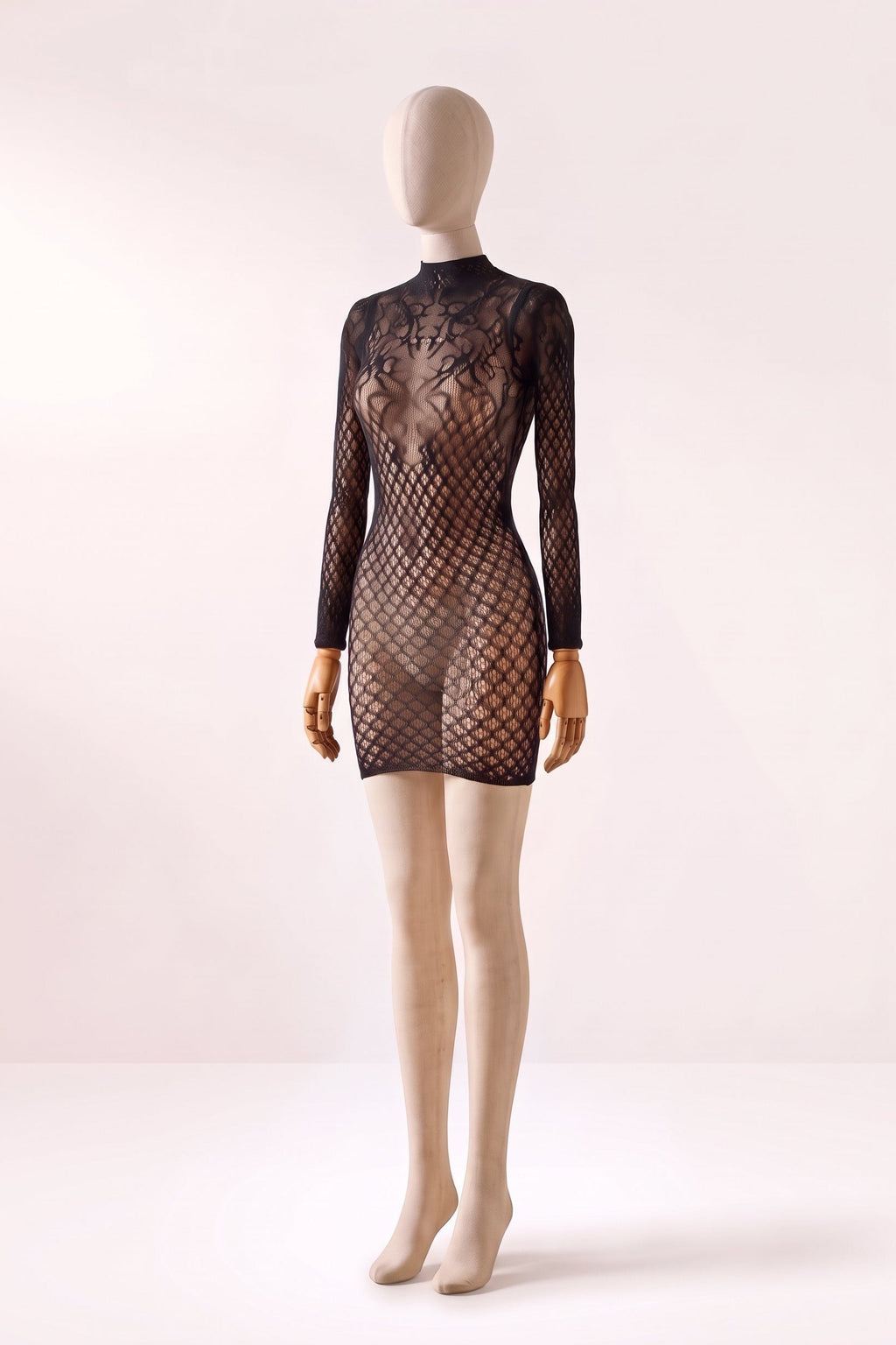 Vestido Curto Arrastão Manga Longa Gola Alta Hazel