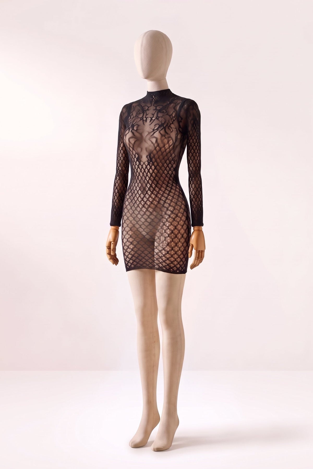 Vestido Curto Arrastão Manga Longa Gola Alta Hazel