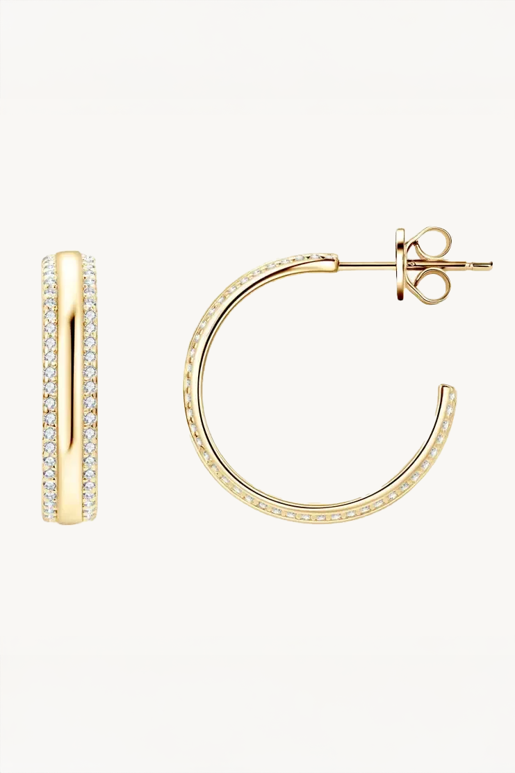 Brinco Argola Dupla Fileira de Moissanite com Banho de Ouro Lana