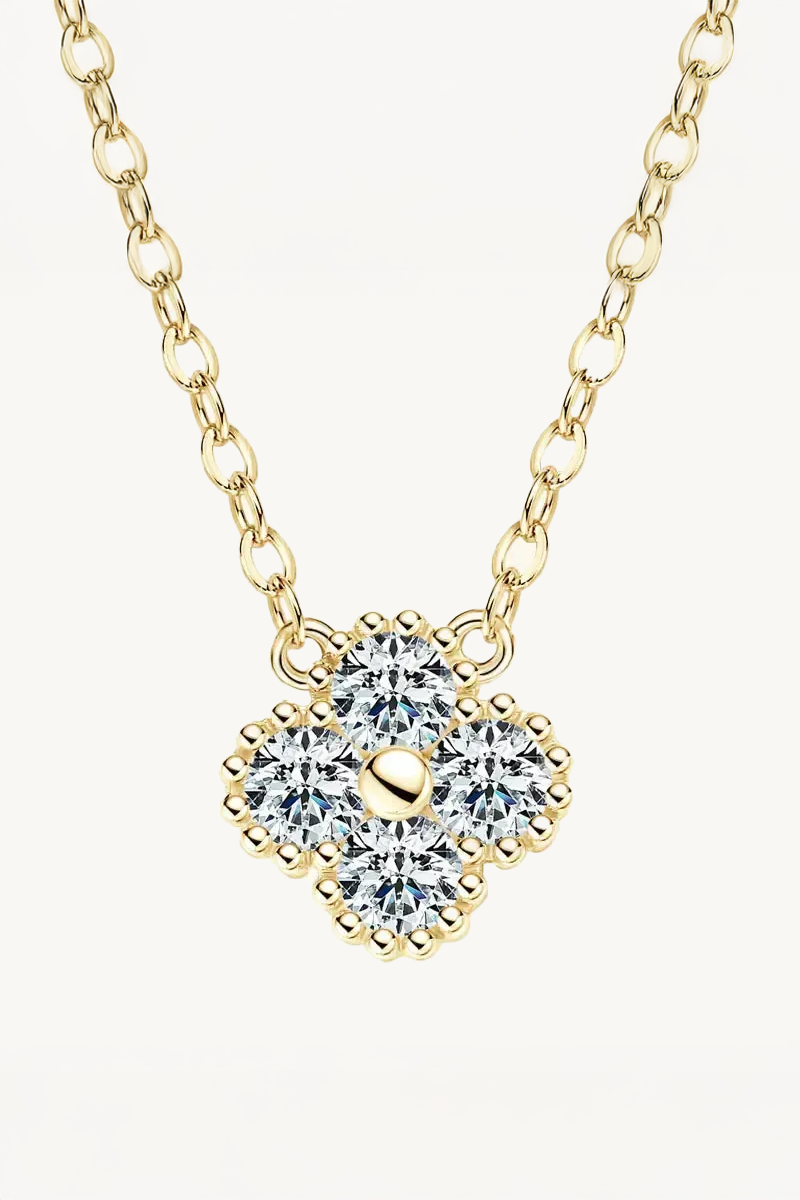 Colar Trevo da Sorte de Moissanite com Banho de Ouro