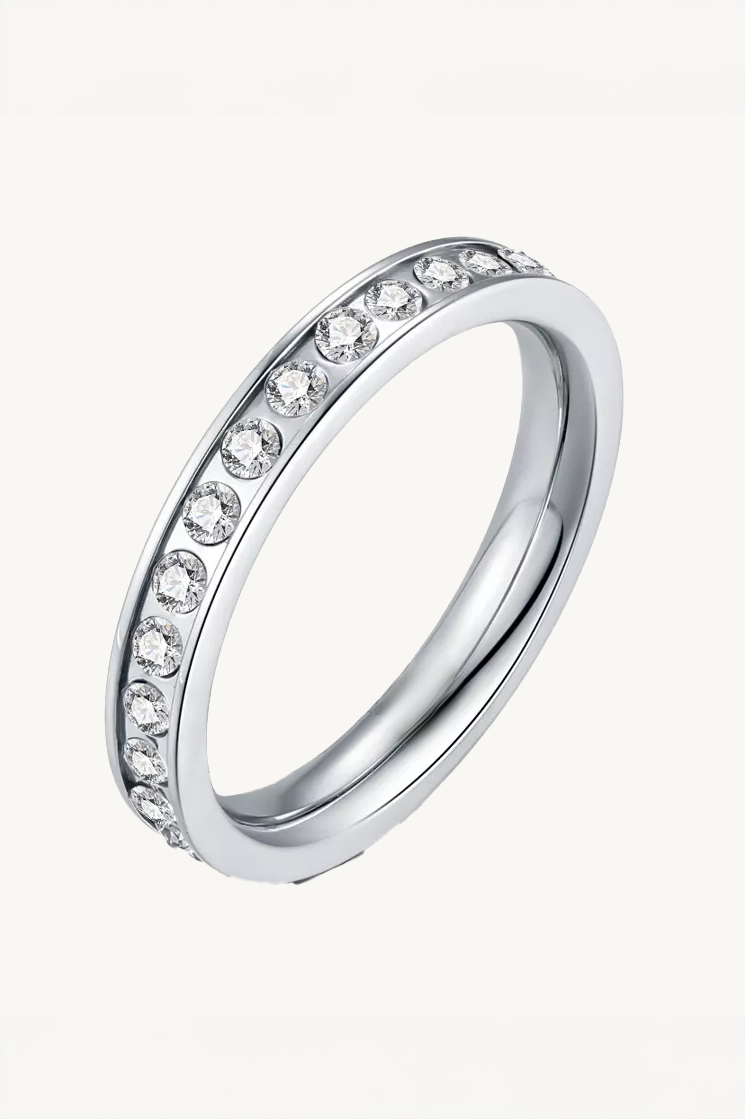 Anel Aliança Cravejada de Moissanite em Prata 925 Lumine