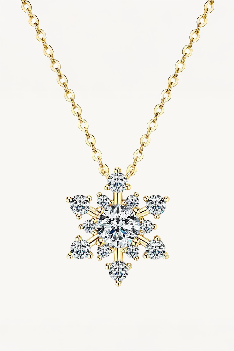 Colar Floco de Neve de Moissanite com Banho de Ouro