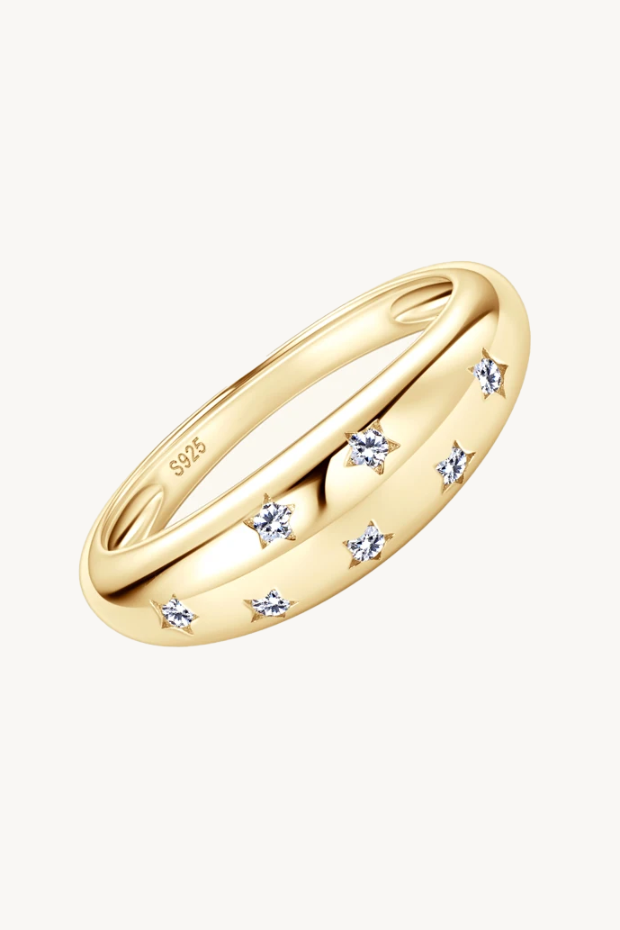 Anel Estrelas de Moissanite com Banho de Ouro Starry